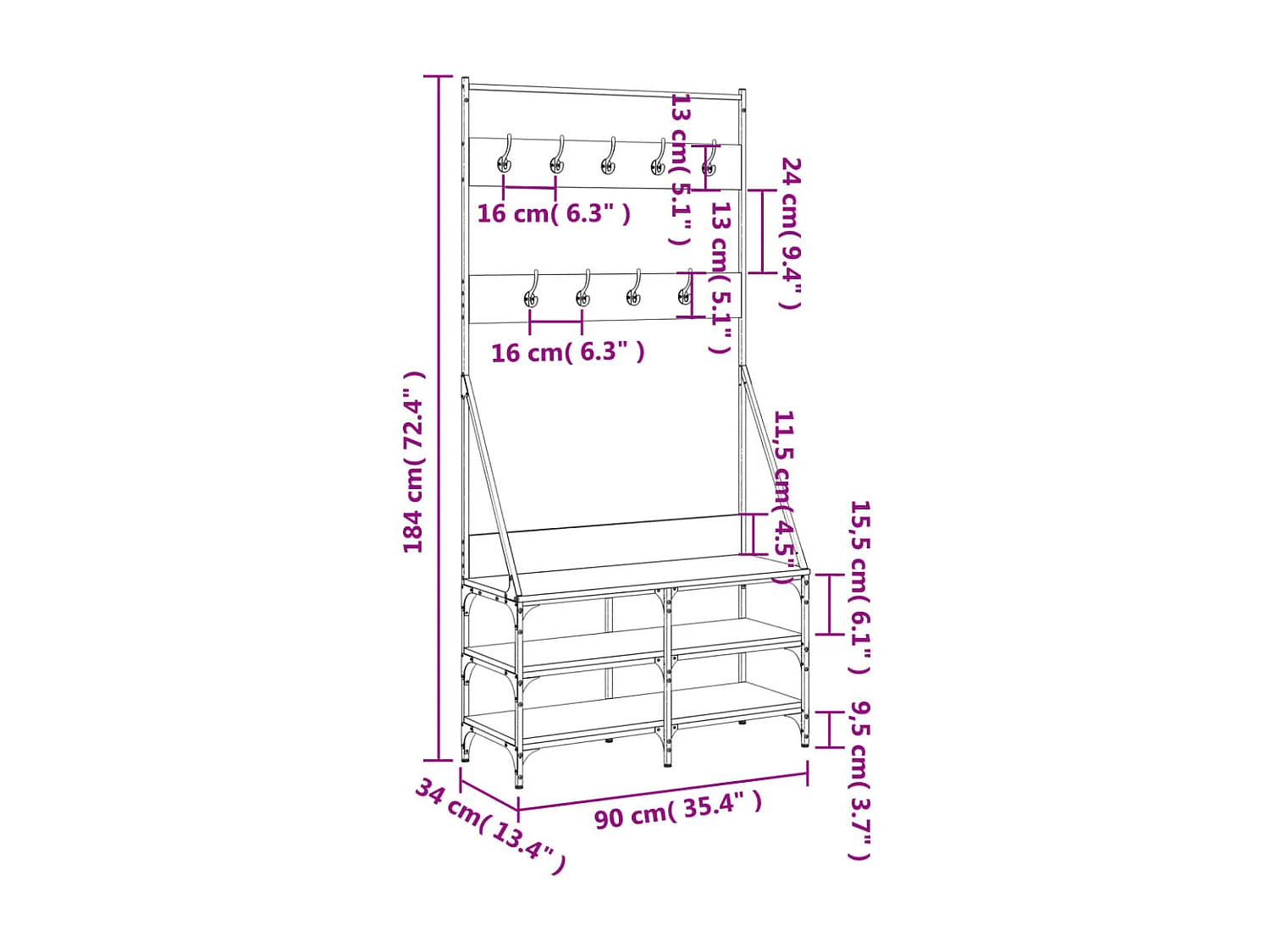 Porte-vêtements et rangement des chaussures chêne marron