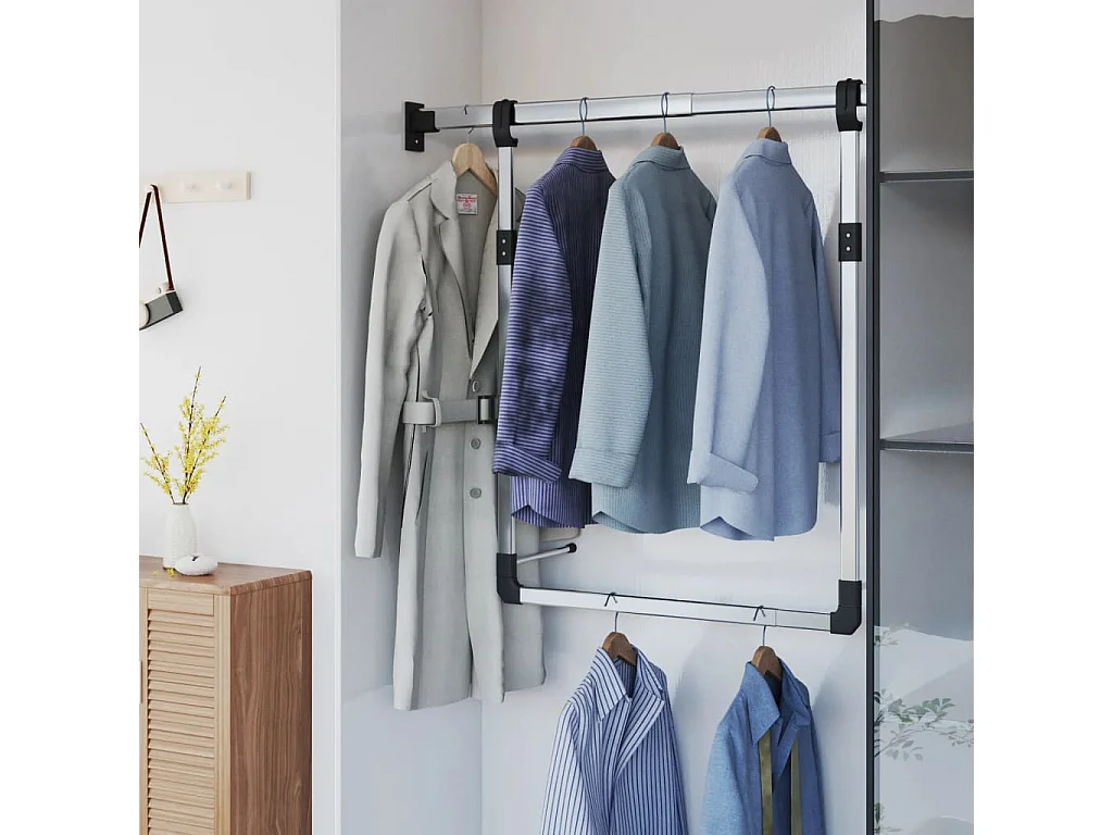 Rail de suspension de garde-robe télescopique Argenté