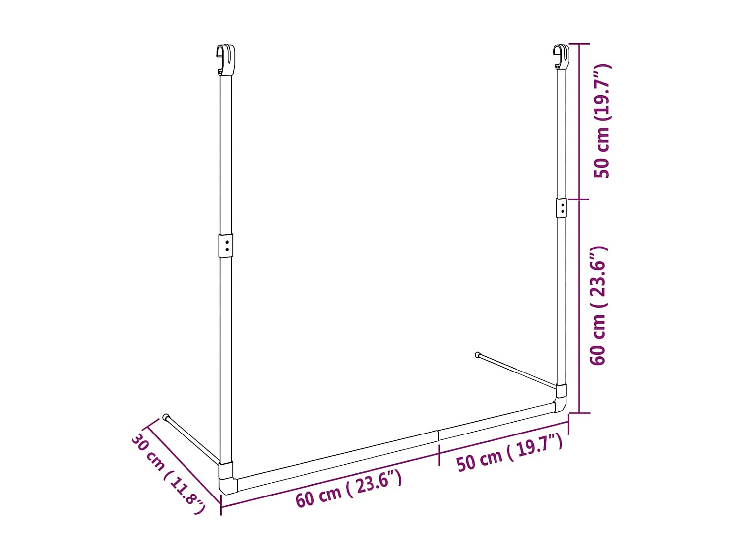 Rail de suspension de garde-robe télescopique Argenté