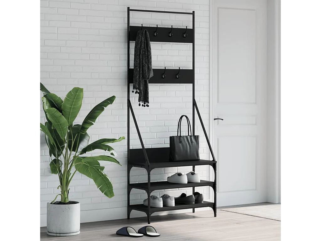 Porte-vêtements et rangement des chaussures noir 72x34x184 cm