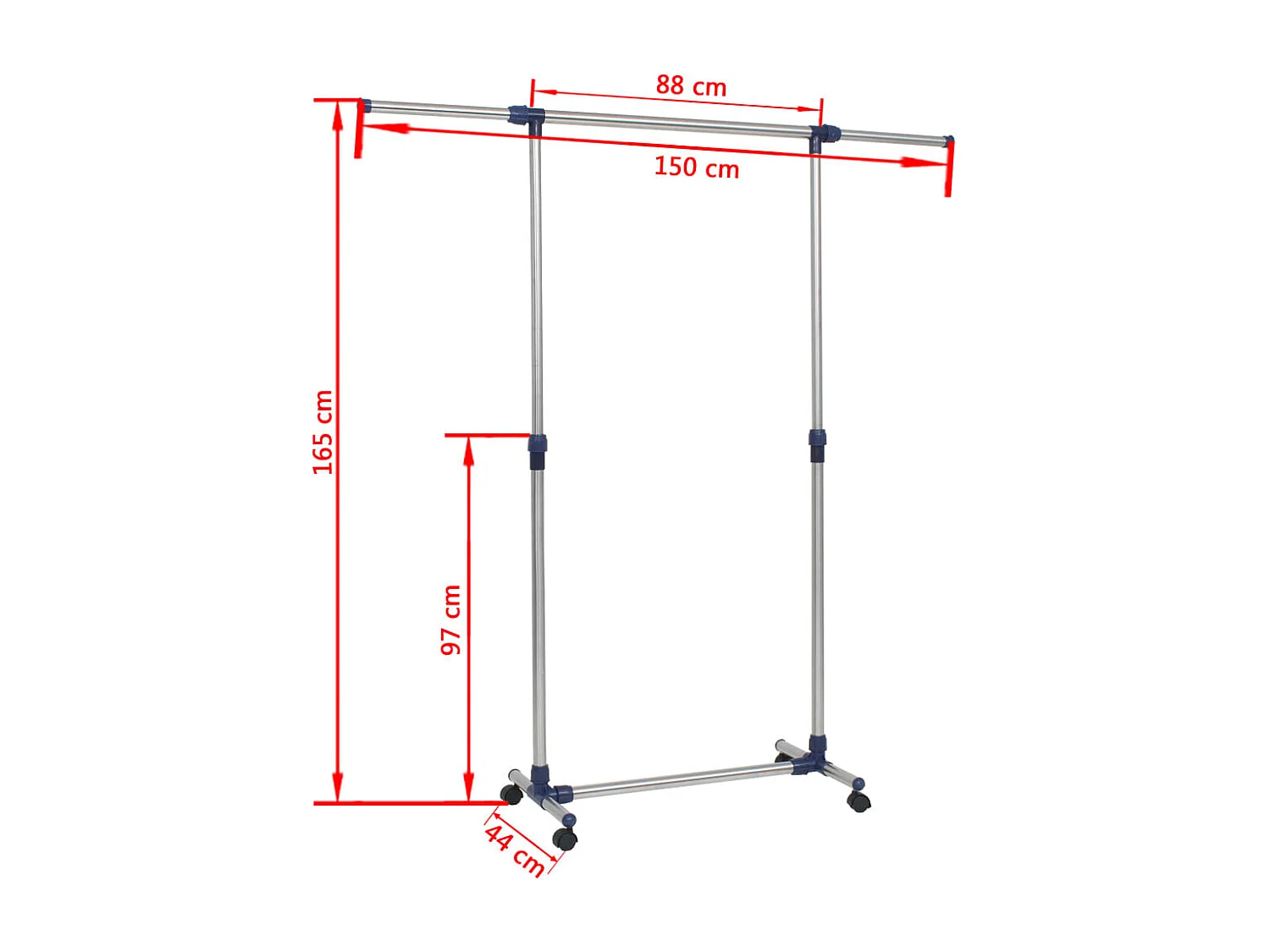 Porte-vêtements réglable Acier inoxydable 165x44x150 cm Argenté