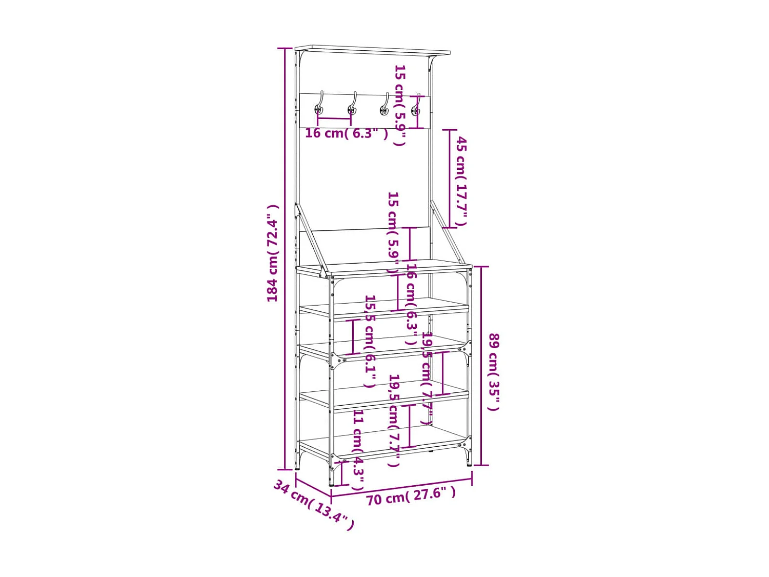 Porte-vêtements et rangement des chaussures chêne sonoma