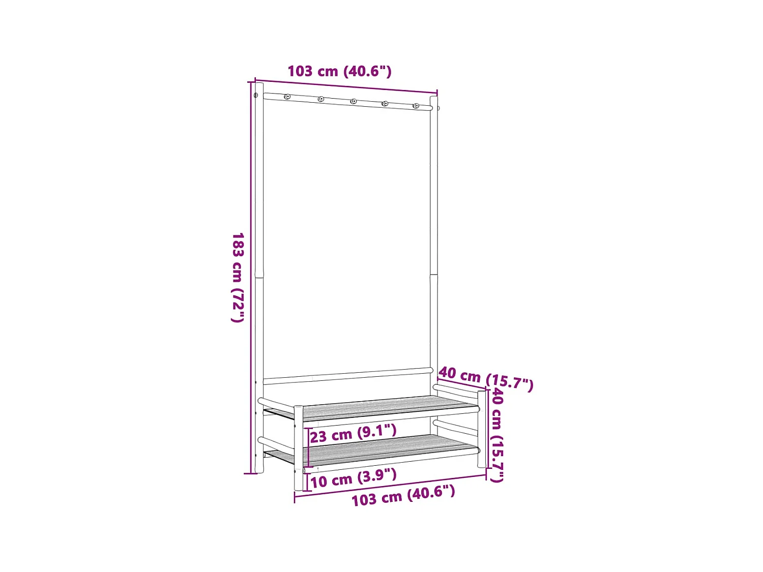 Porte-vêtement avec étagères 103x40x183 cm bambou
