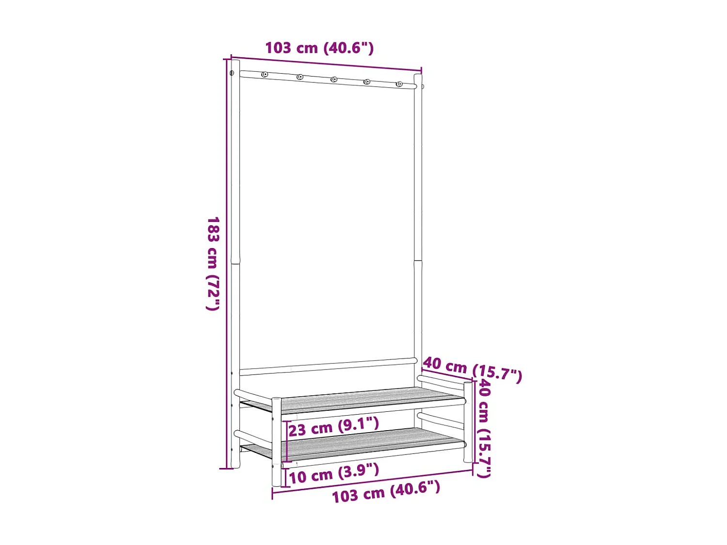 Porte-vêtement avec étagères 103x40x183 cm bambou
