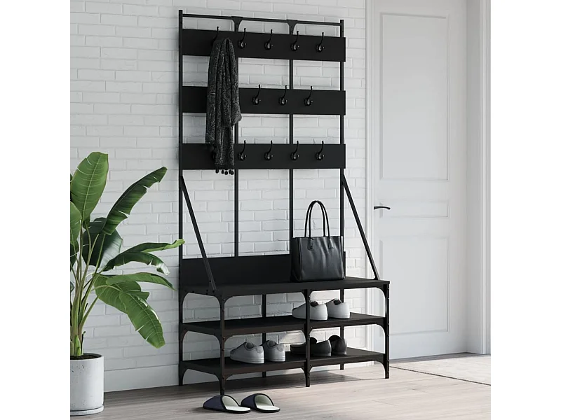 Cabideiro e sapateira preto 100x40x184 cm
