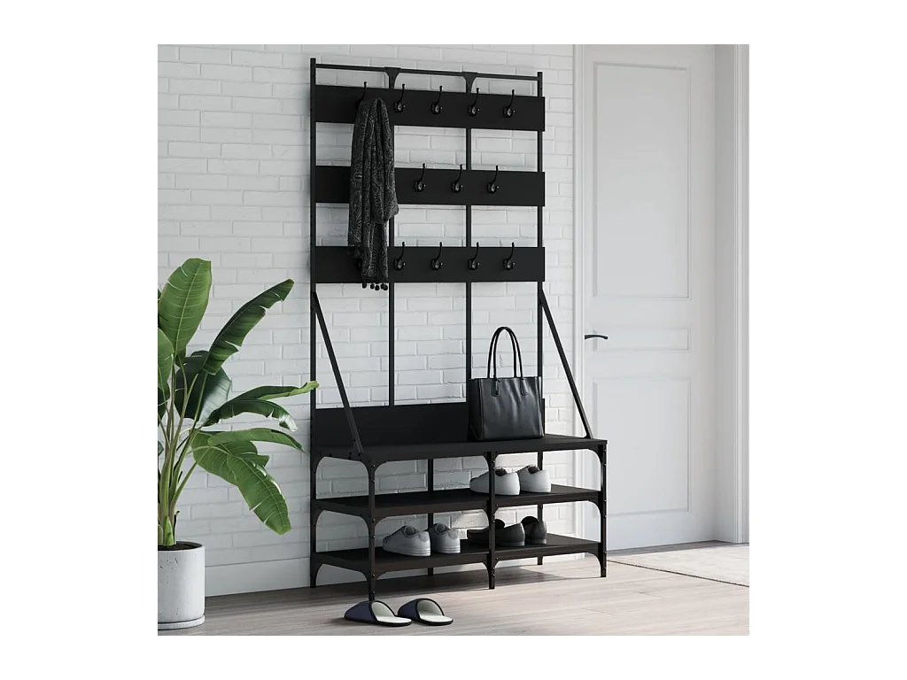 Porte-vêtements et rangement des chaussures noir 100x40x184 cm