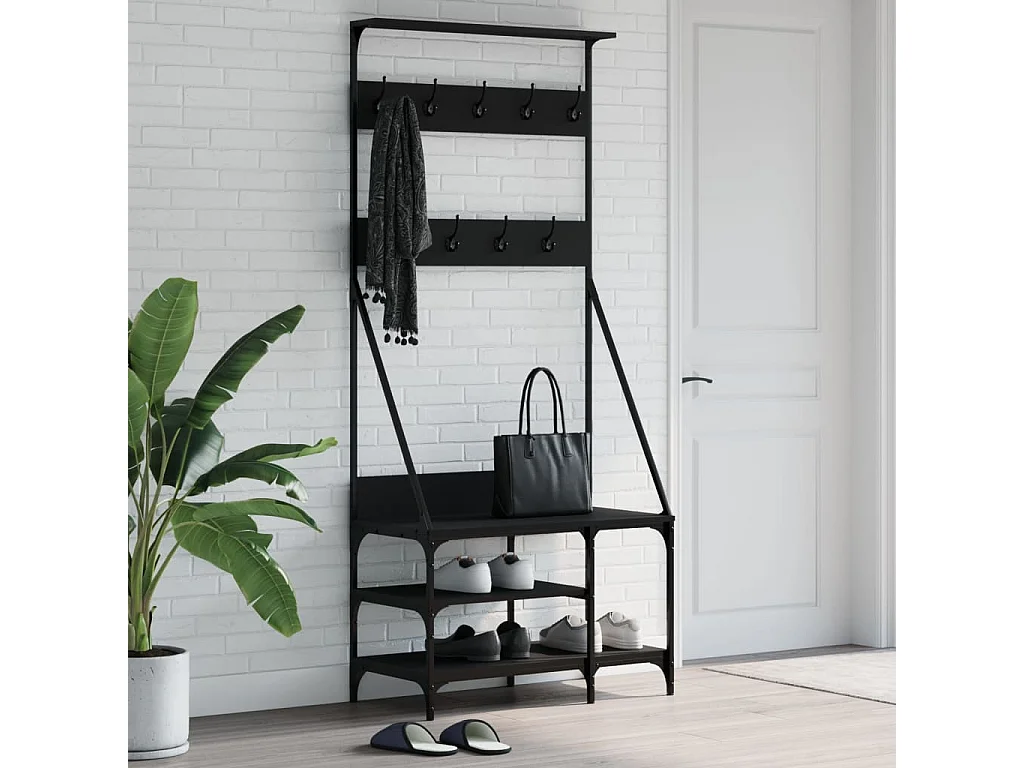 Porte-vêtements et rangement des chaussures noir 80x40x184 cm