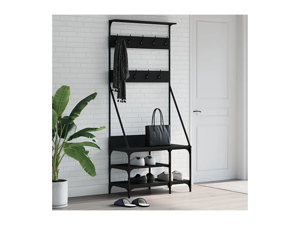 Porte-vêtements et rangement des chaussures noir 80x40x184 cm