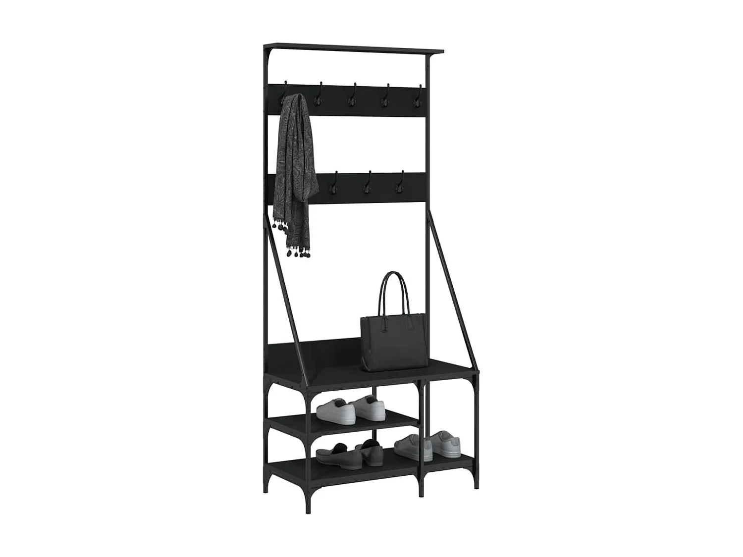Porte-vêtements et rangement des chaussures noir 80x40x184 cm