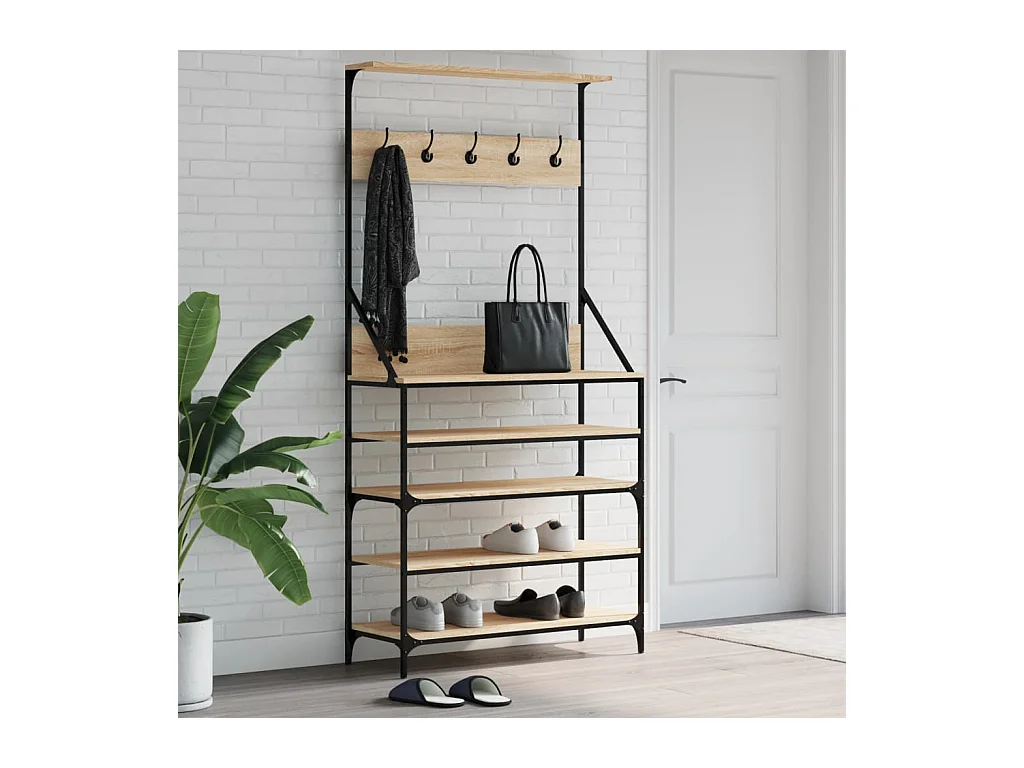 Porte-vêtements et rangement des chaussures chêne sonoma