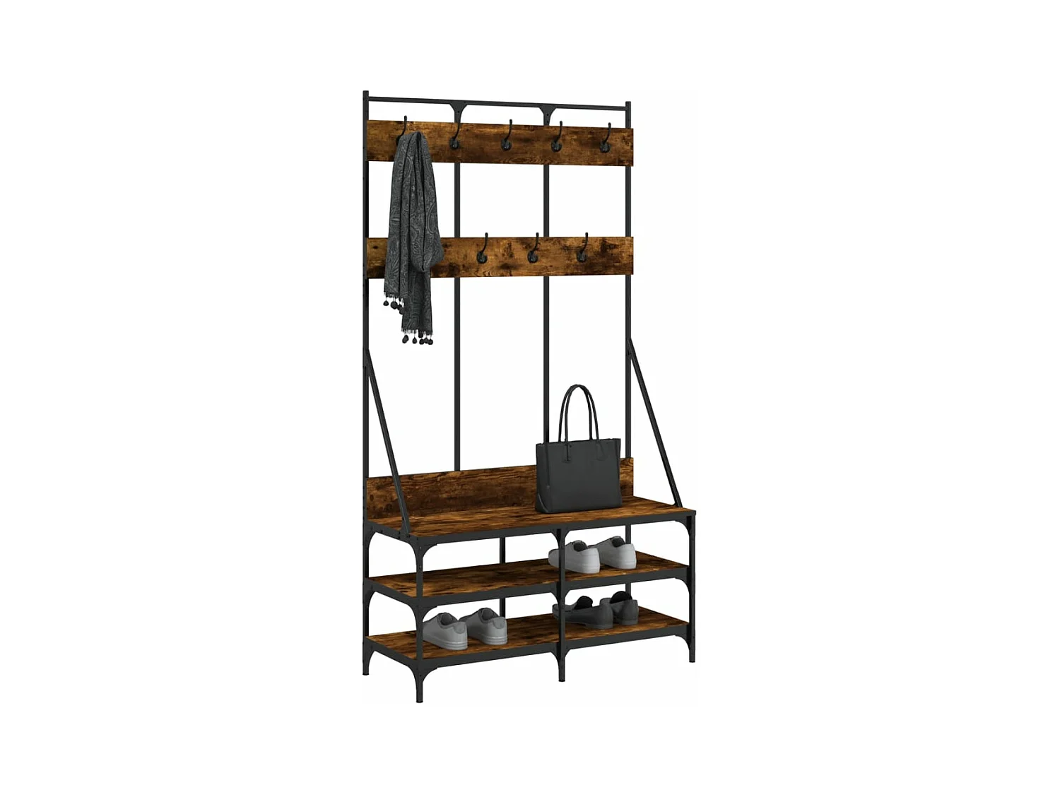 Porte-vêtements et rangement des chaussures chêne fumé