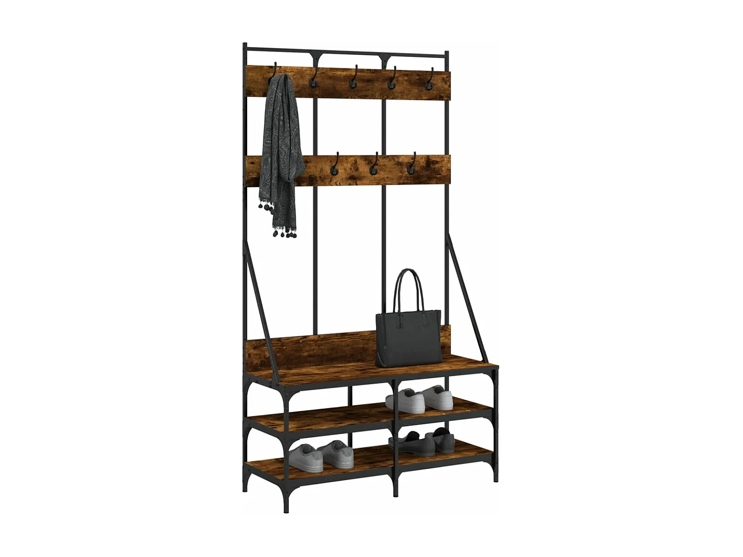 Porte-vêtements et rangement des chaussures chêne fumé