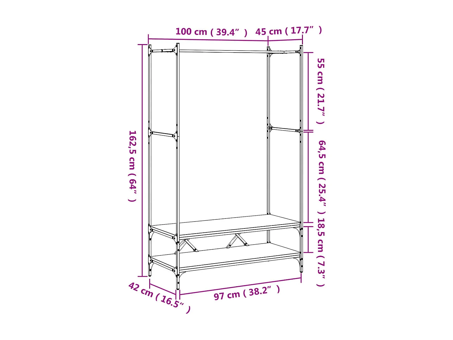 Kledingrek met planken bruin eiken parket