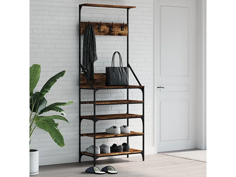 Porte-vêtements et rangement des chaussures chêne fumé