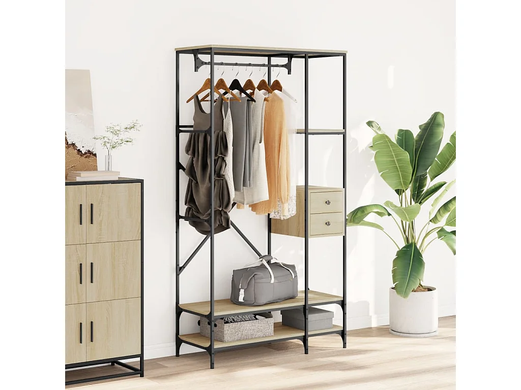 Porte-vêtements avec étagères chêne sonoma bois d'ingénierie