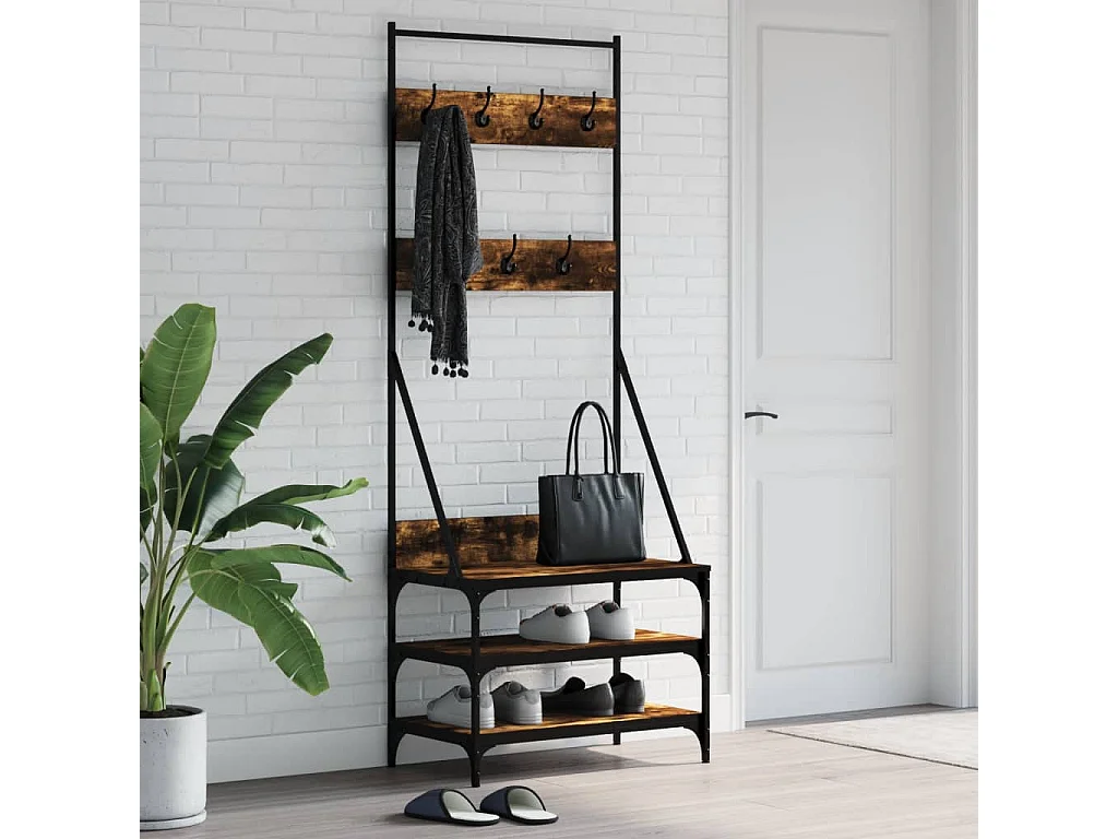 Porte-vêtements et rangement des chaussures chêne fumé