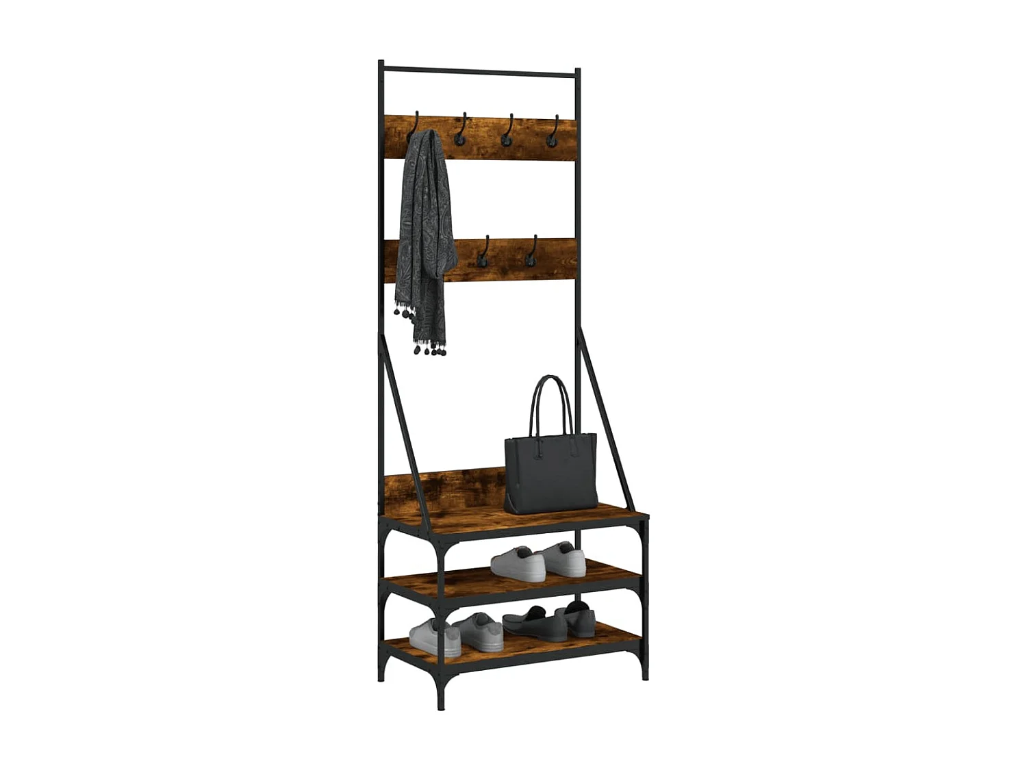 Porte-vêtements et rangement des chaussures chêne fumé