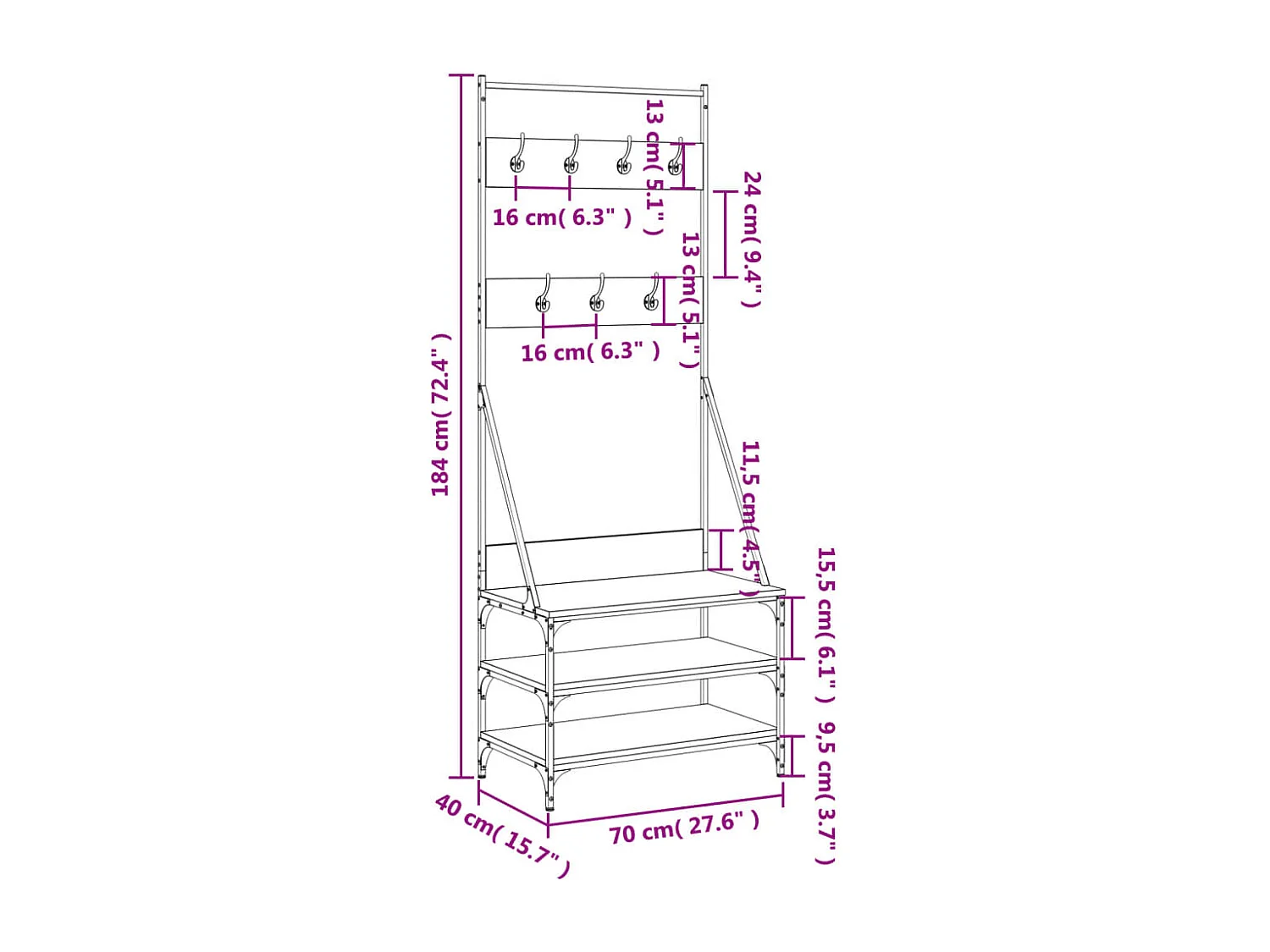 Porte-vêtements et rangement des chaussures chêne fumé