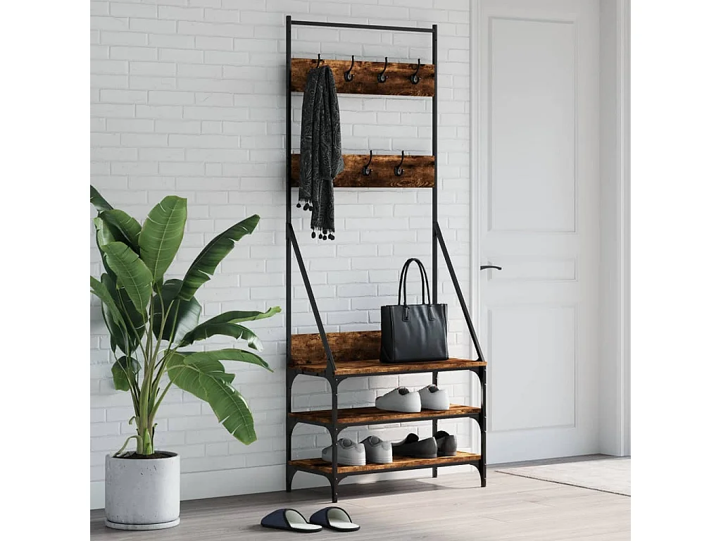 Appendiabiti e scarpiera in rovere affumicato