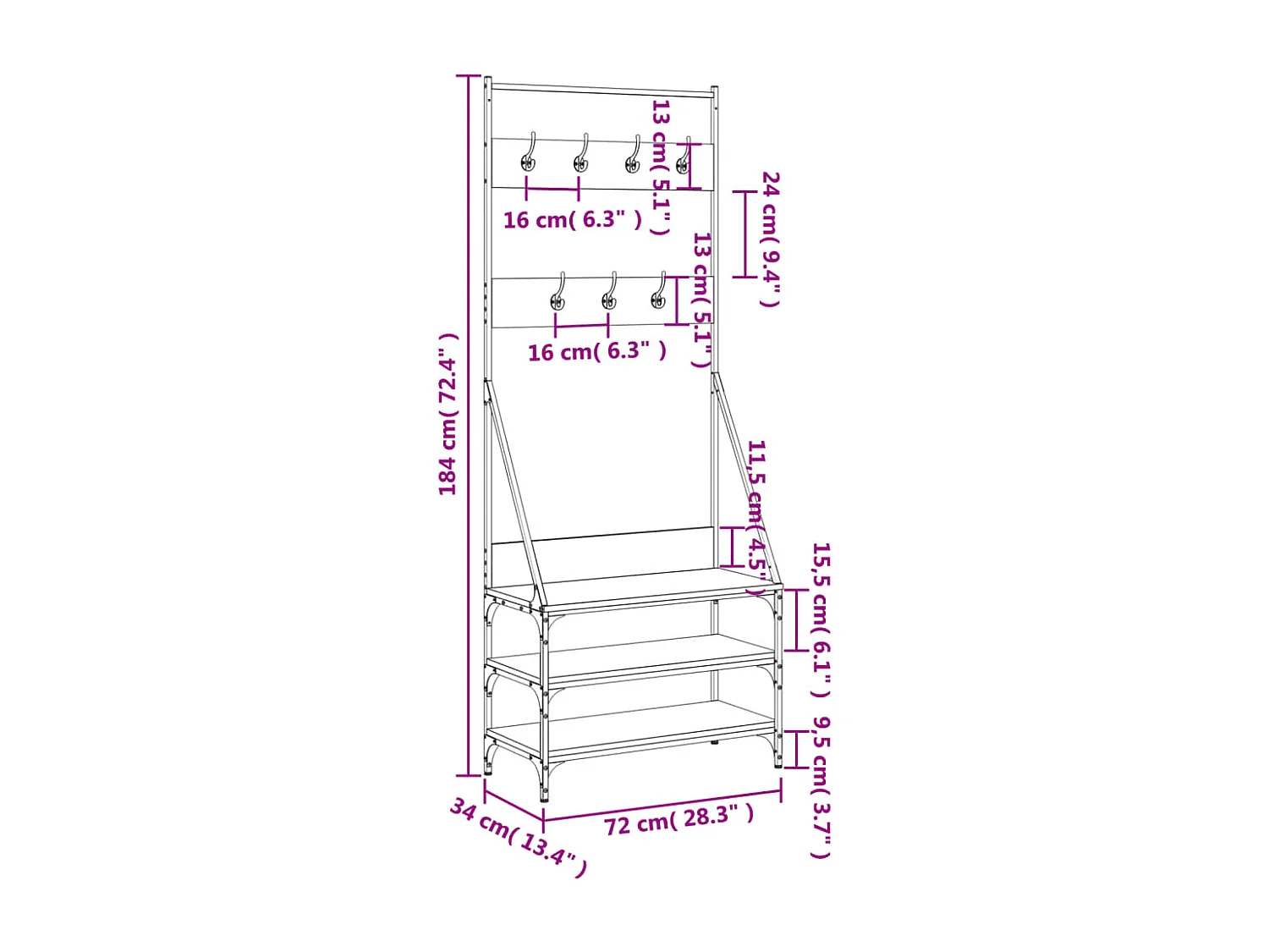 Appendiabiti e scarpiera in rovere affumicato
