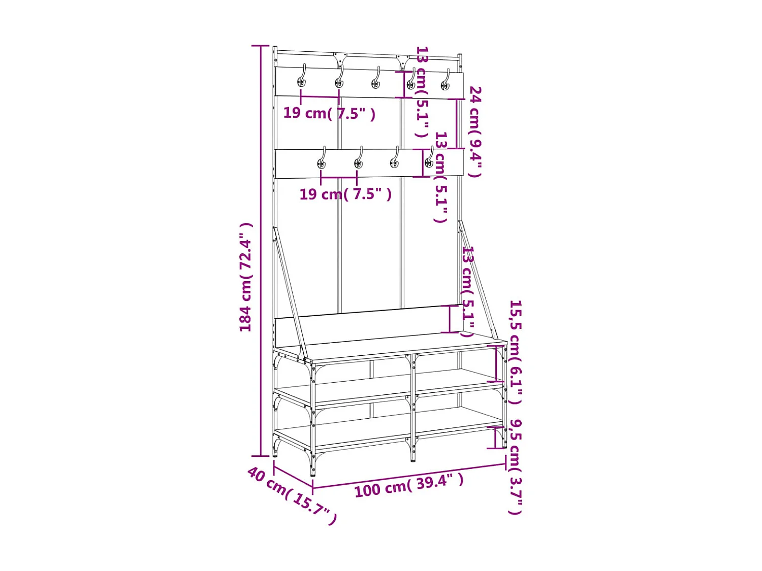 Appendiabiti e portascarpe rovere marrone