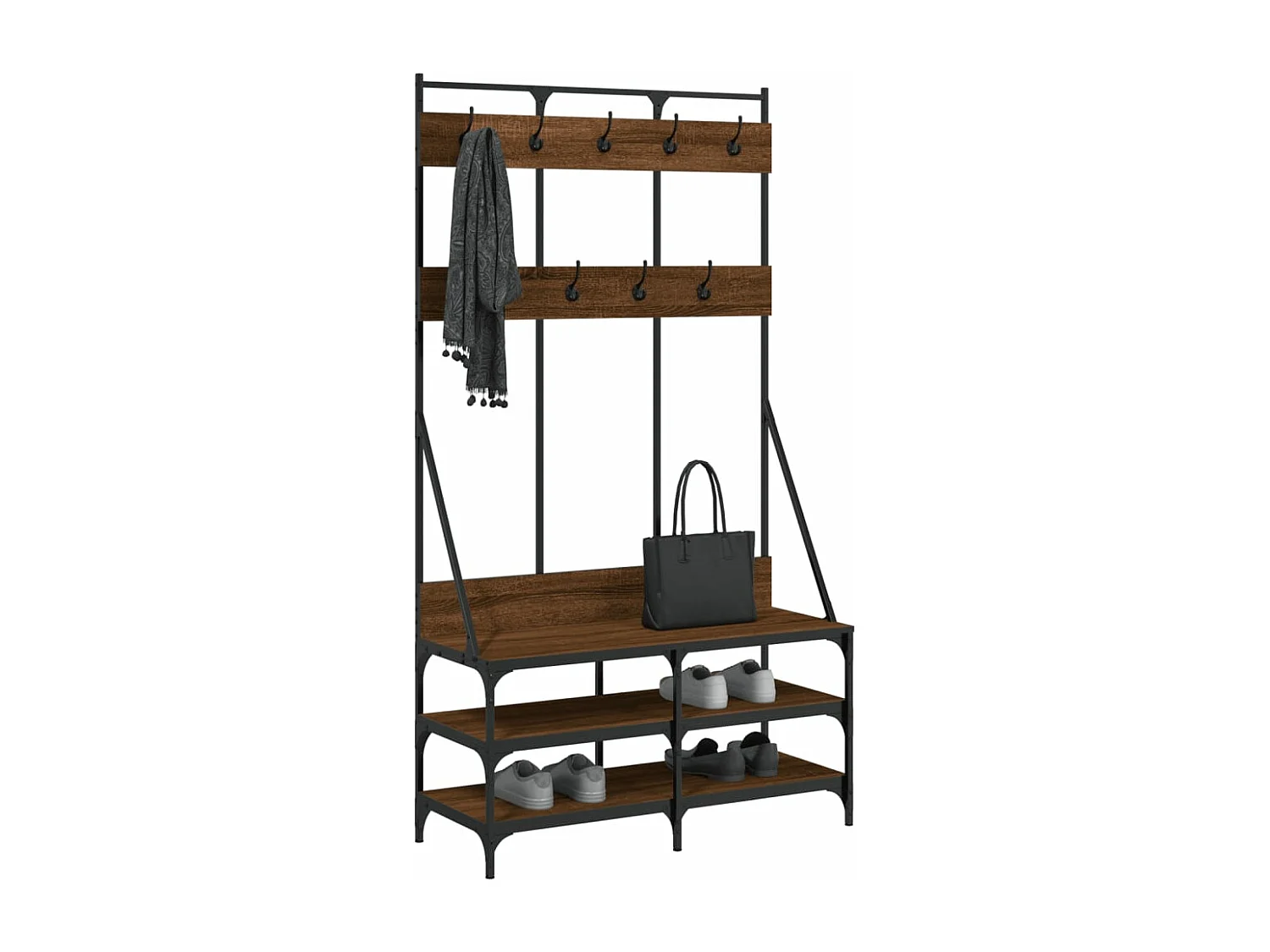 Porte-vêtements et rangement des chaussures chêne marron