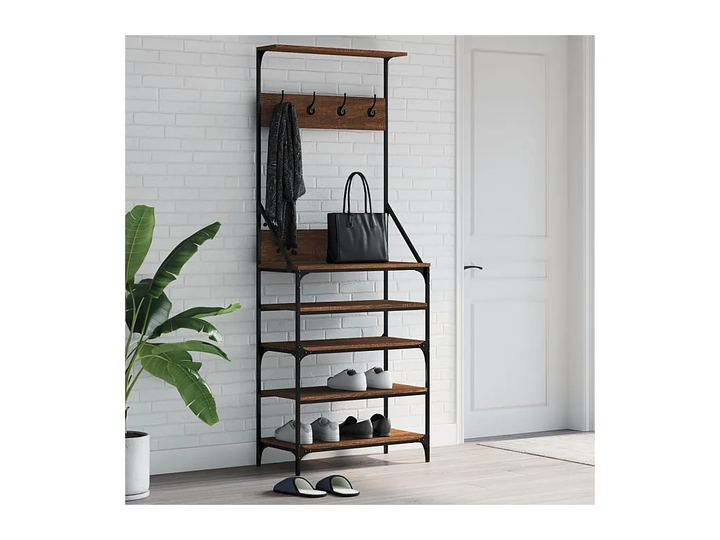 Porte-vêtements et rangement des chaussures chêne marron
