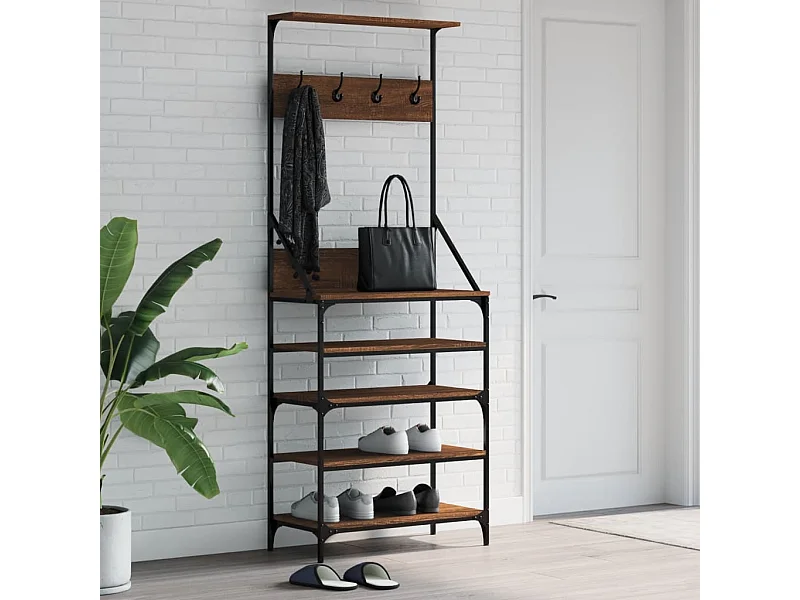 Porte-vêtements et rangement des chaussures chêne marron