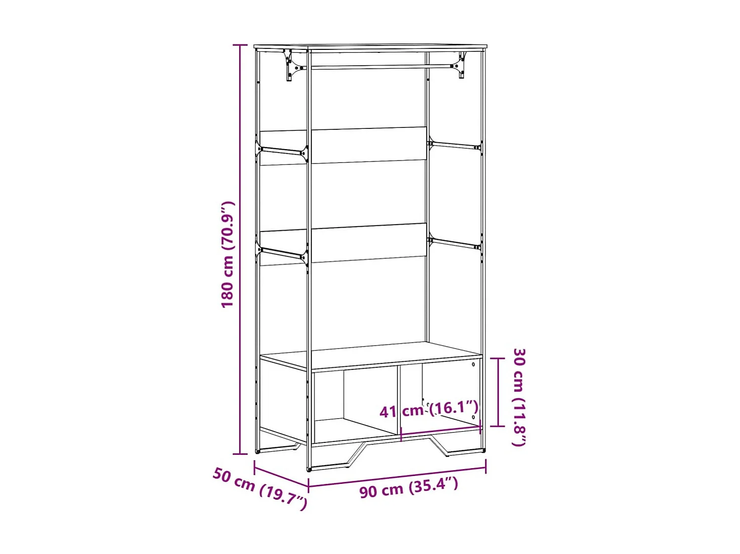 Zwarte kast 90x50x180 cm samengesteld hout