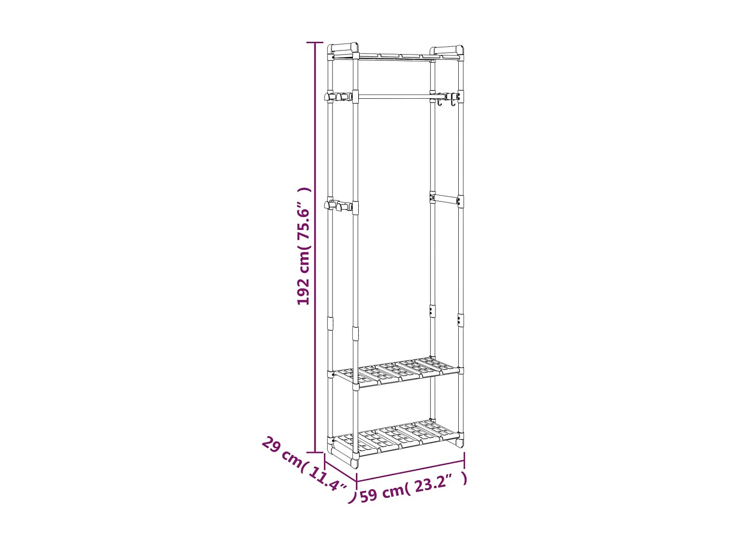 Perchero 3 niveles Plata 59x29x192 cm Aluminio