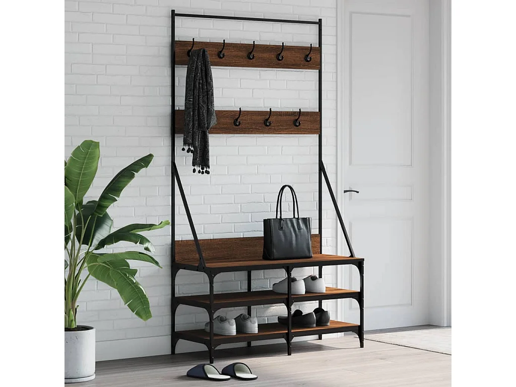 Suporte para roupas e sapatos em carvalho castanho