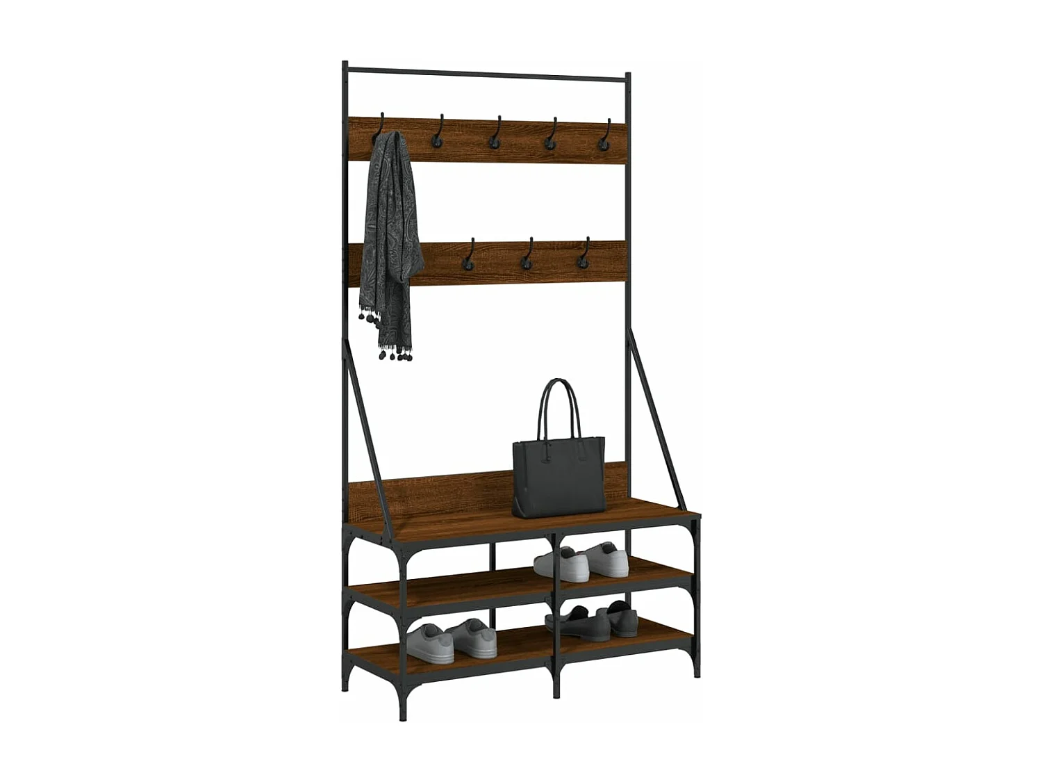 Suporte para roupas e sapatos em carvalho castanho