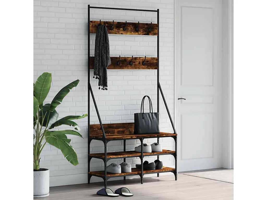 Porte-vêtements et rangement des chaussures chêne fumé