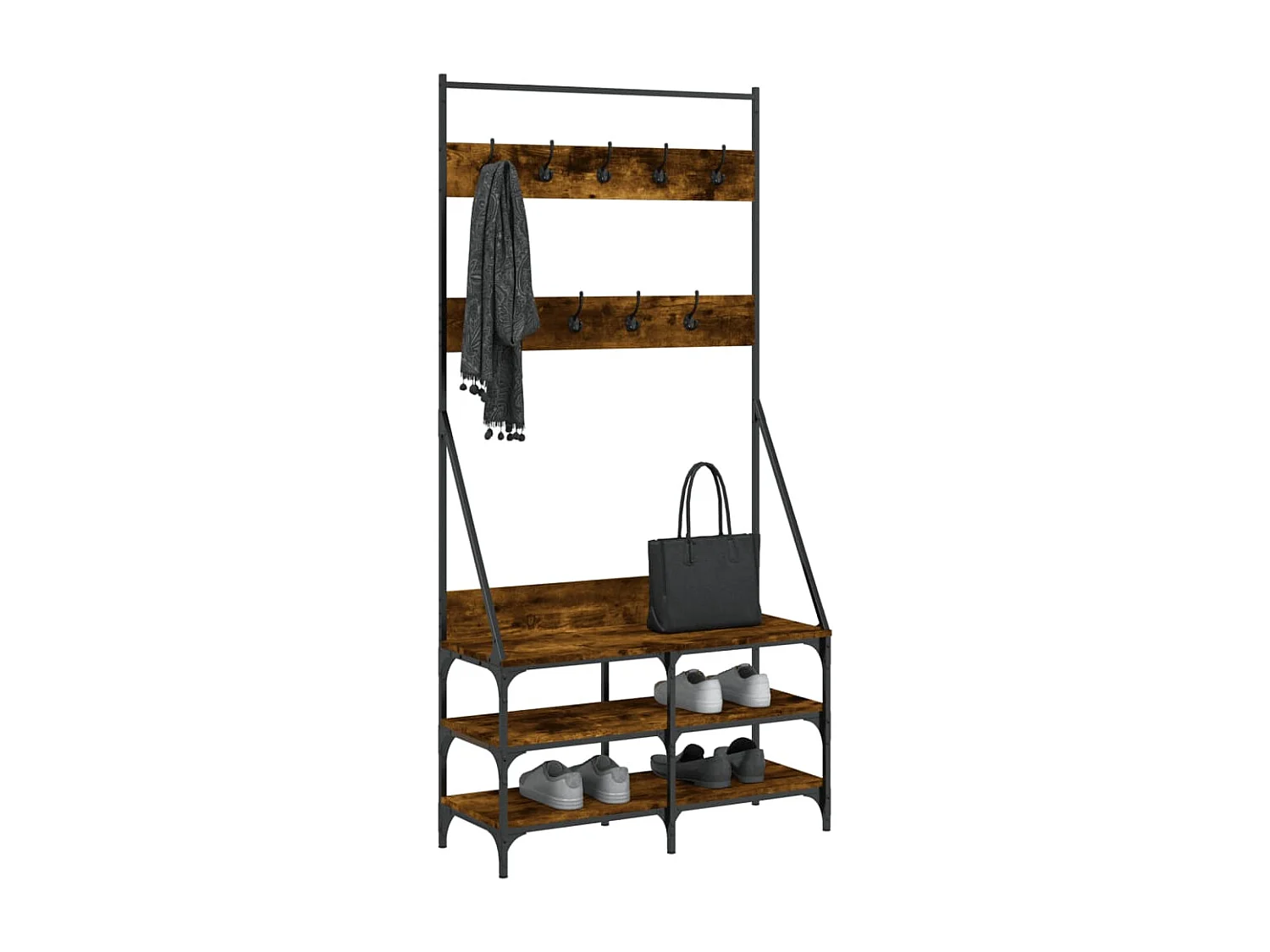 Porte-vêtements et rangement des chaussures chêne fumé