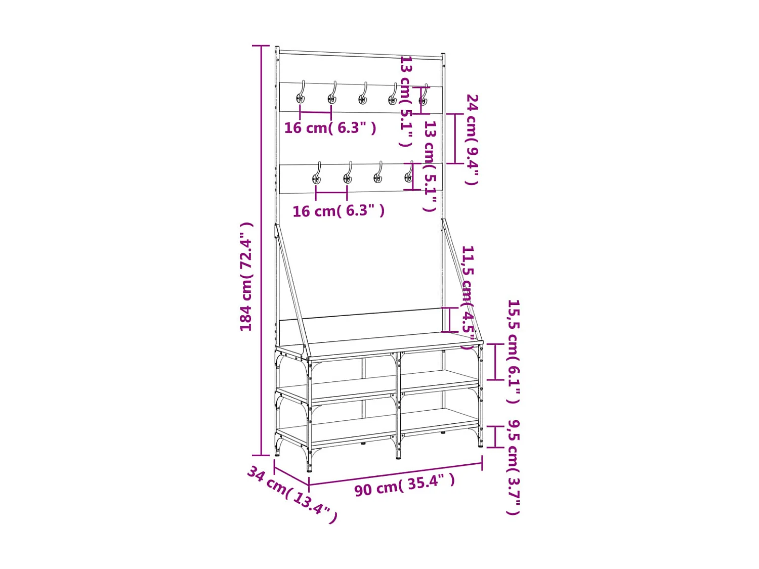 Porte-vêtements et rangement des chaussures chêne fumé