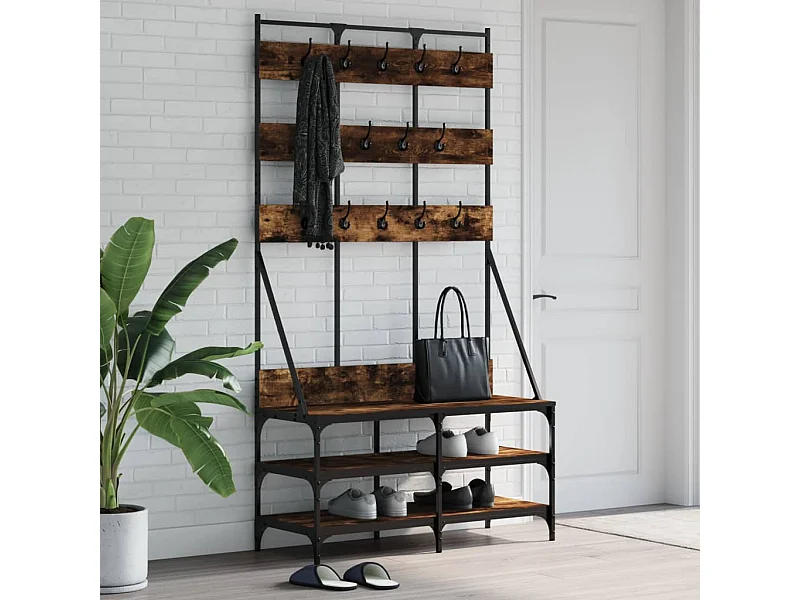 Porte-vêtements et rangement des chaussures chêne fumé