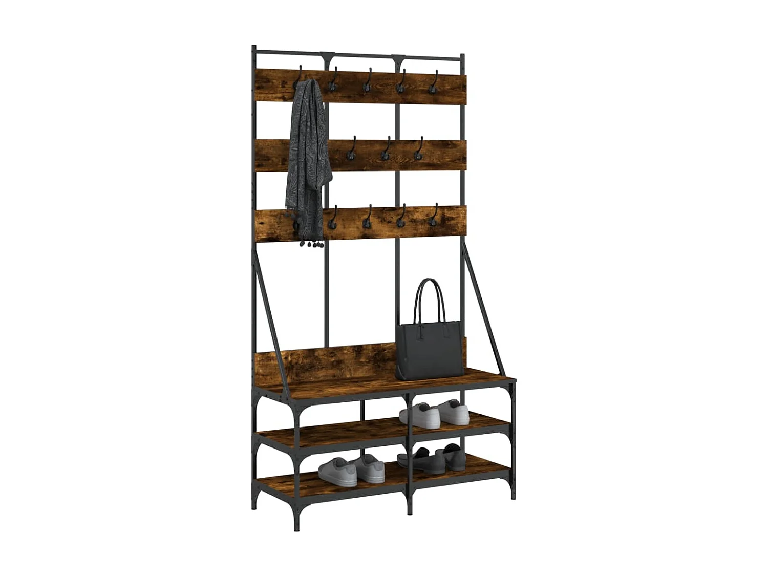 Appendiabiti e scarpiera in rovere affumicato