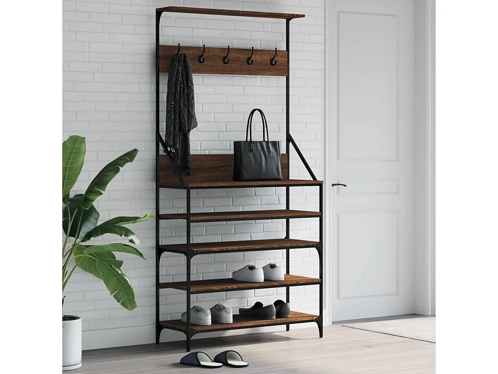 Porte-vêtements et rangement des chaussures chêne marron