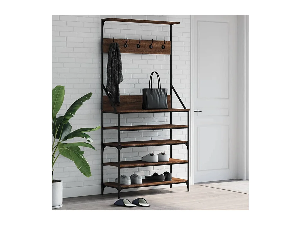 Porte-vêtements et rangement des chaussures chêne marron