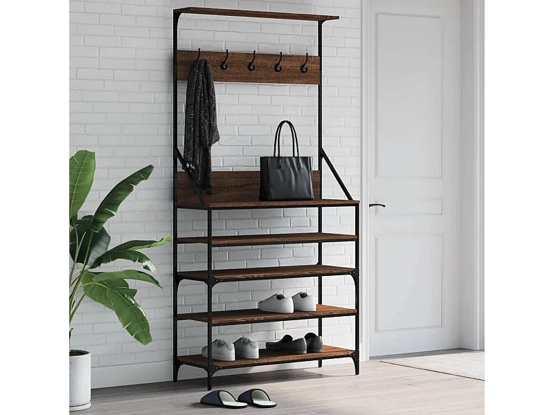 Porte-vêtements et rangement des chaussures chêne marron
