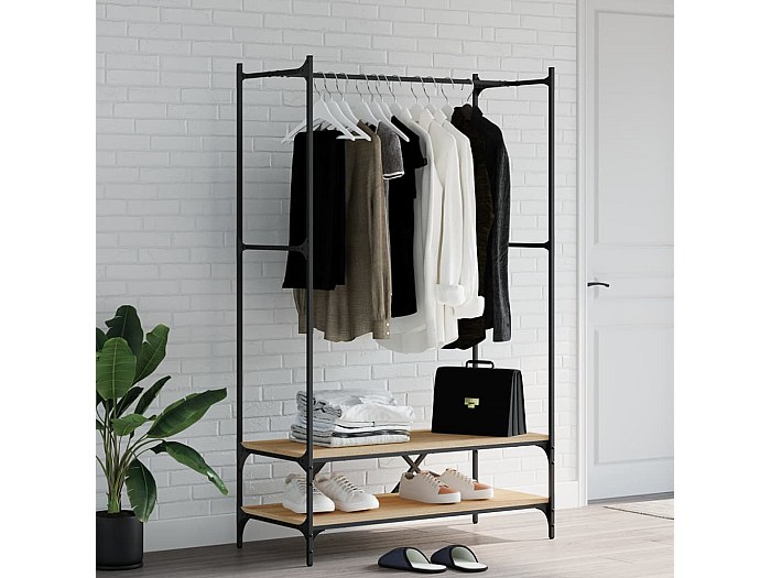 Perchero De Pie HOMCOM Con 6 Ganchos De Madera - Estructura Metálica Blanca, 35x35x174 Cm, Para Entrada O Dormitorio