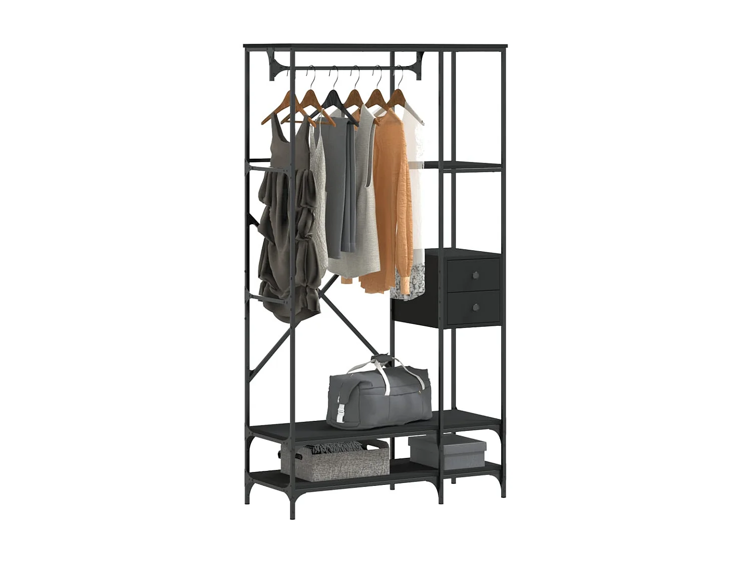 Porte-vêtements avec étagères noir bois d'ingénierie