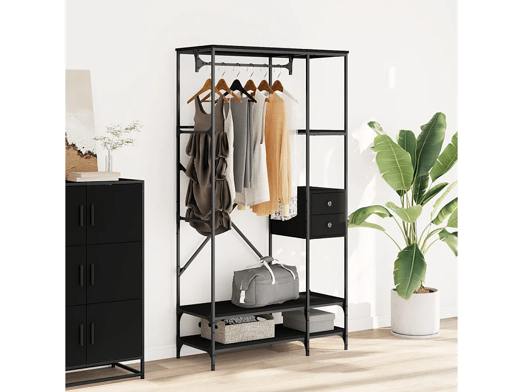 Porte-vêtements avec étagères noir bois d'ingénierie