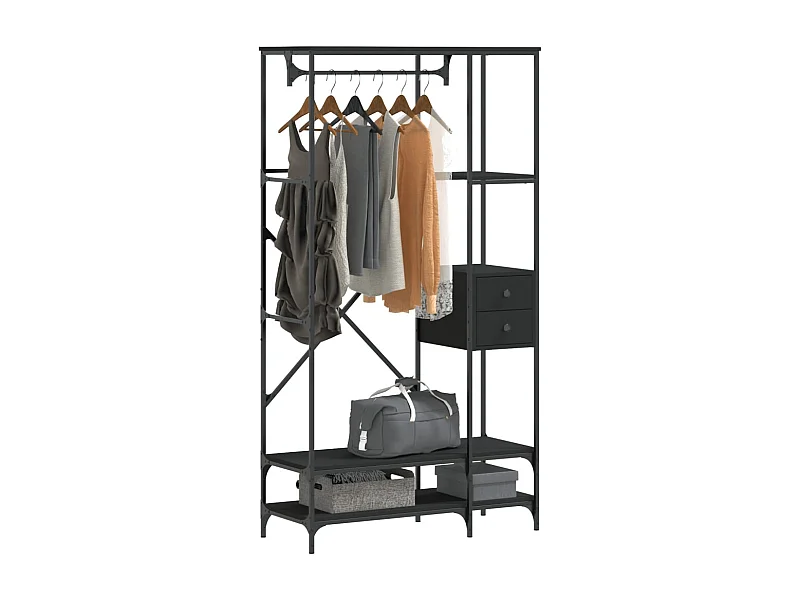 Kledingrek met planken zwart parket