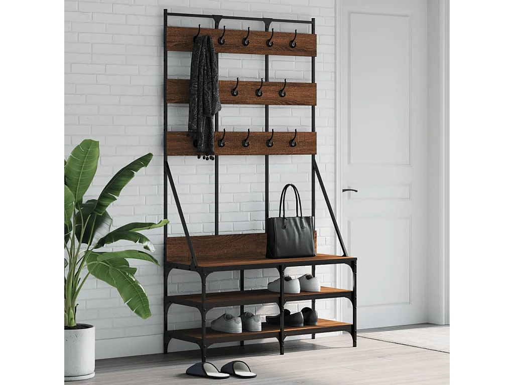 Porte-vêtements et rangement des chaussures chêne marron