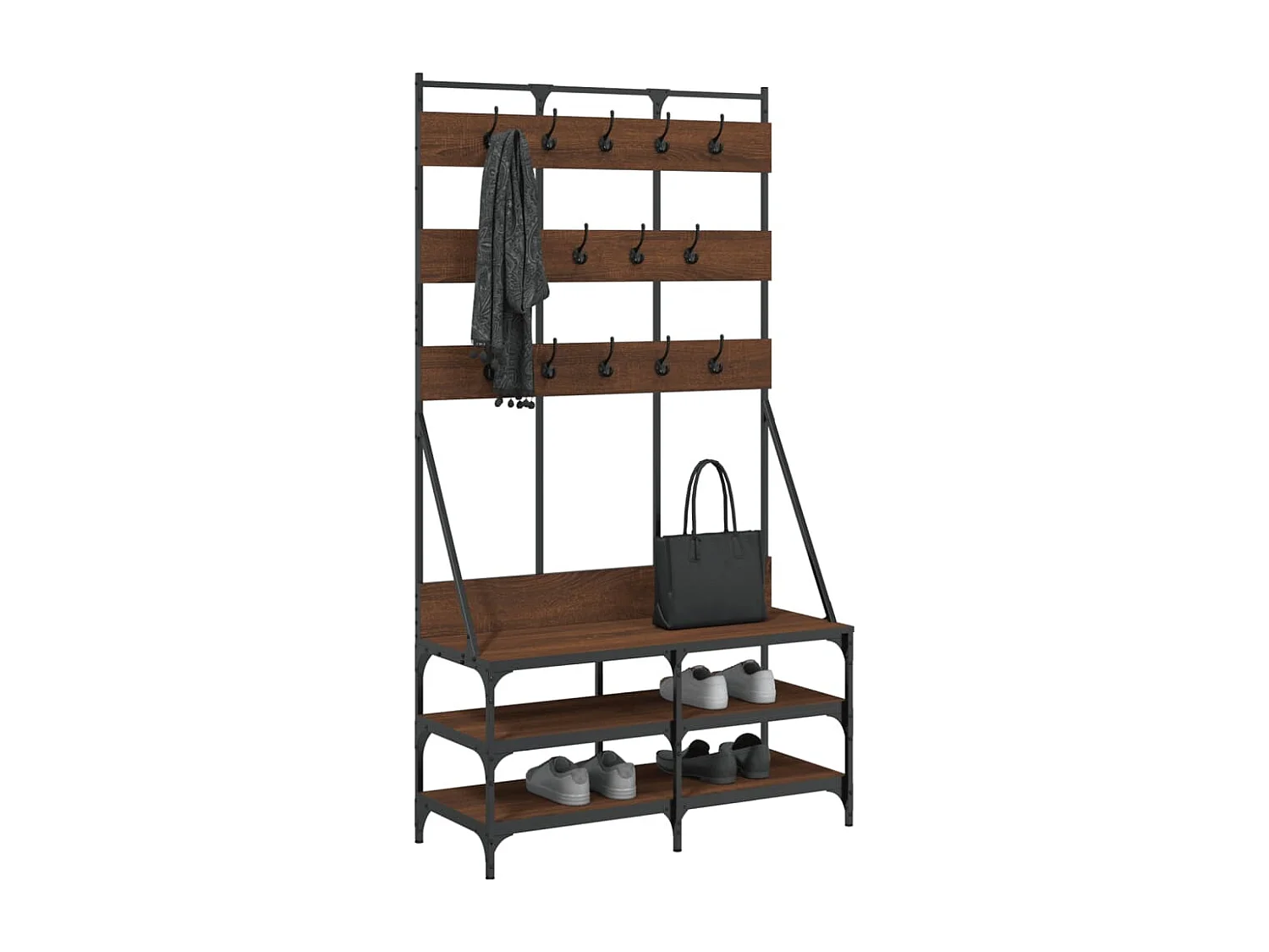 Porte-vêtements et rangement des chaussures chêne marron