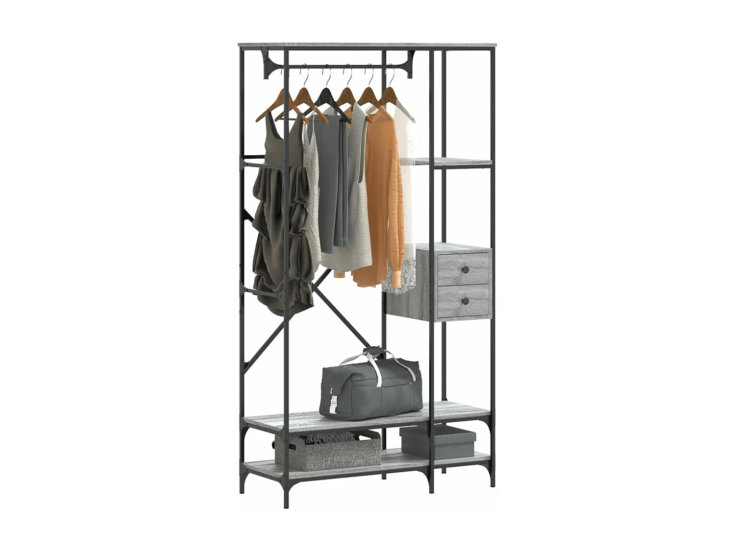 Porte-vêtements avec étagères sonoma gris bois d'ingénierie