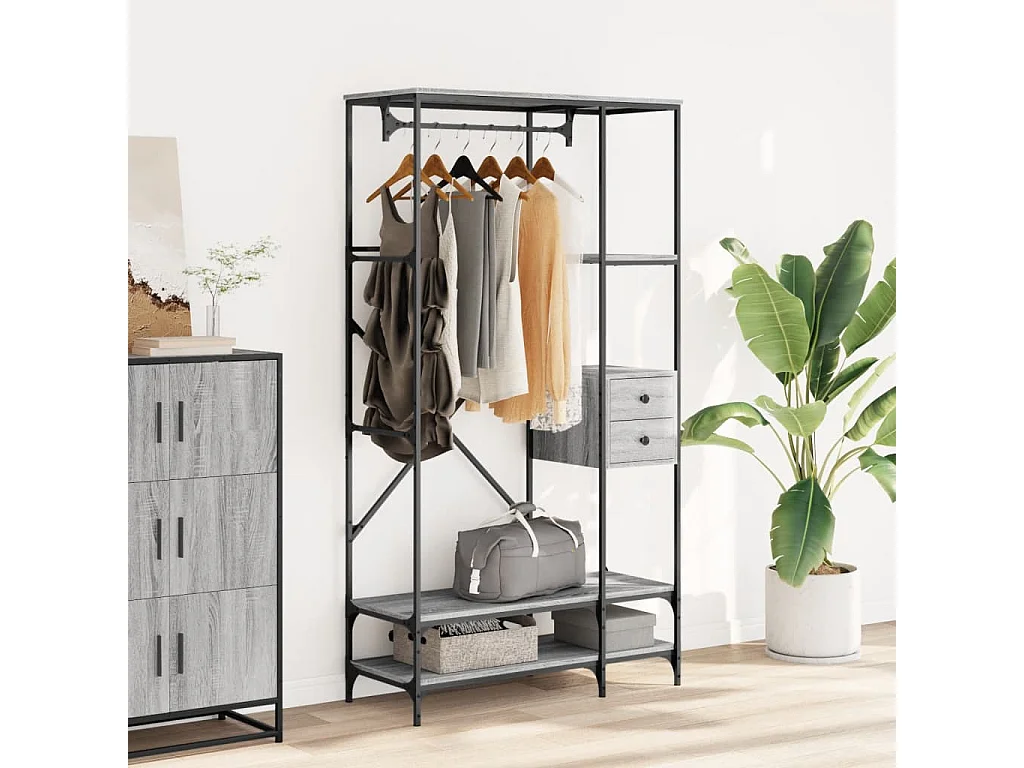 Porte-vêtements avec étagères sonoma gris bois d'ingénierie