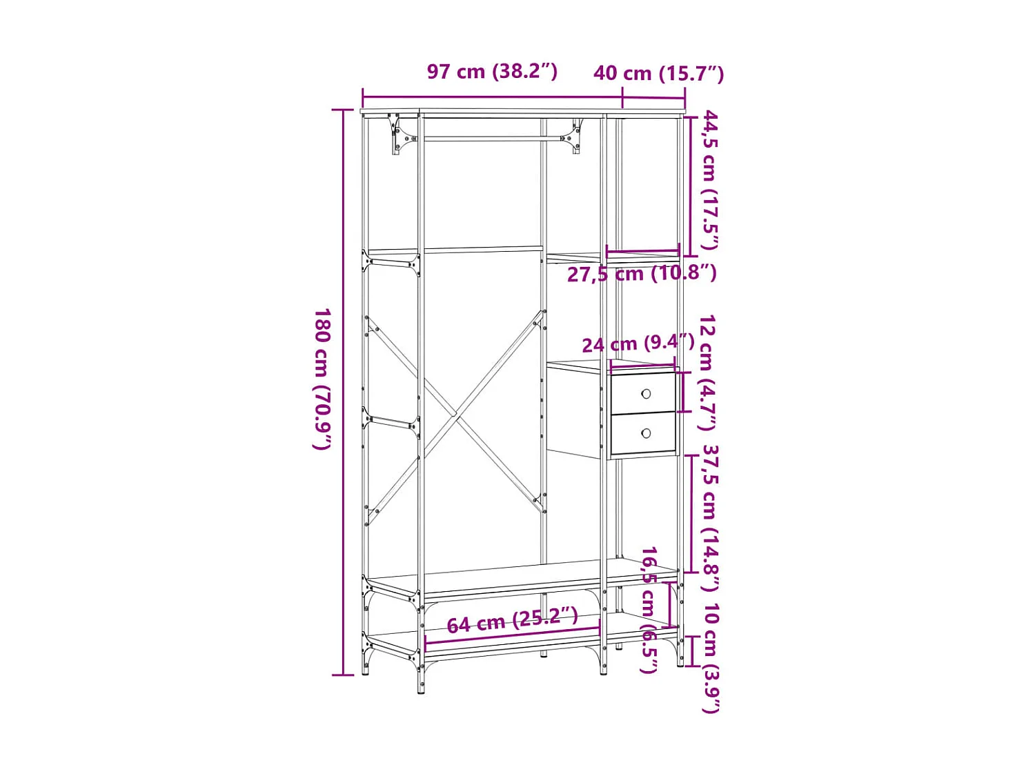 Porte-vêtements avec étagères sonoma gris bois d'ingénierie