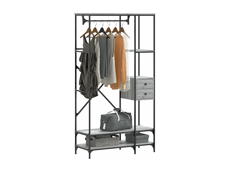 Porte-vêtements avec étagères sonoma gris bois d'ingénierie